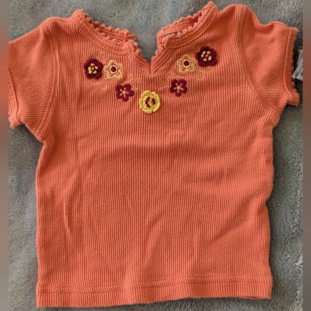 **2 for $10** Koala Kids orange T-shirt  w/floral decorations  -size 6-9 months